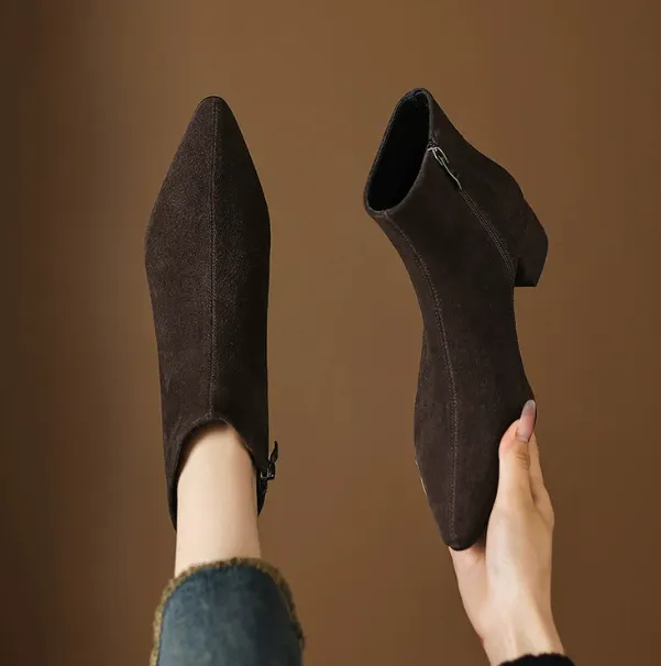 Low heeled Cowhide Suede Women's Ankle Boots Brown - Shop at LoveMi