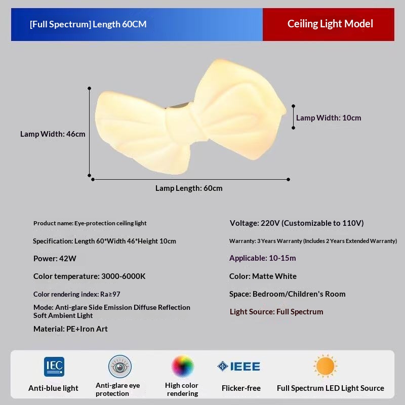 Creamy-style Bow-tie Ceiling Light Warm And Romantic LED Bedroom Zhongshan Lighting Fixtures