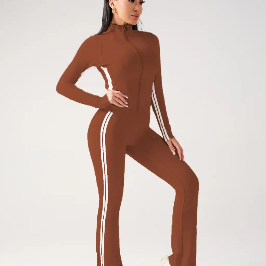 Versatile Outdoor Running And Fitness Apparel Sports Set - Dark Brown
