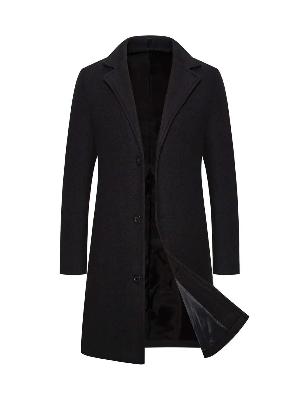 Woolen Plus Size Casual Style Coat - Black