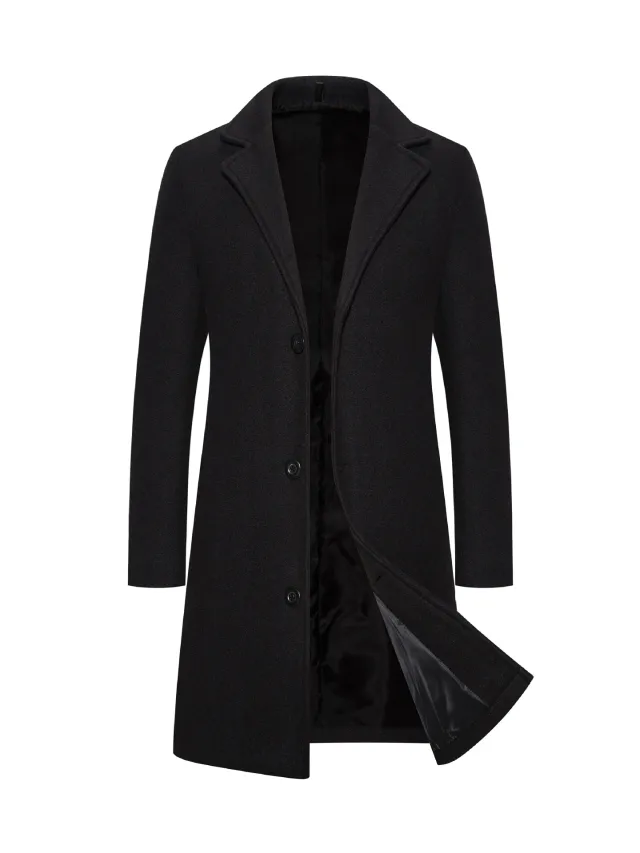 Woolen Plus Size Casual Style Coat Black - Shop at LoveMi