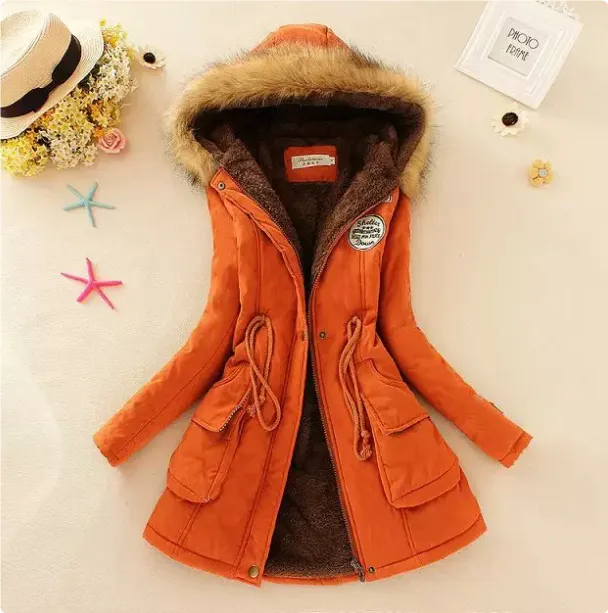 Women's long sleeve lamb wool cotton coat Orange Red - Shop at LoveMi