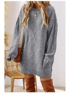 Winter New Loose And Lazy Style Dress Sweater - Grey - View 1