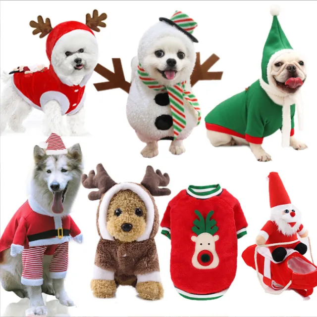 Pet Clothes Autumn And Winter Flannel Warm Festive Dress Dog Clothes Cat Elk New Year Old Man Christmas Clothes Set - Shop at LoveMi