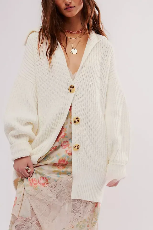 Women's Fashionable Lapel Neck Loose Fit Plus Size Sweater Coat Apricot - Shop at LoveMi