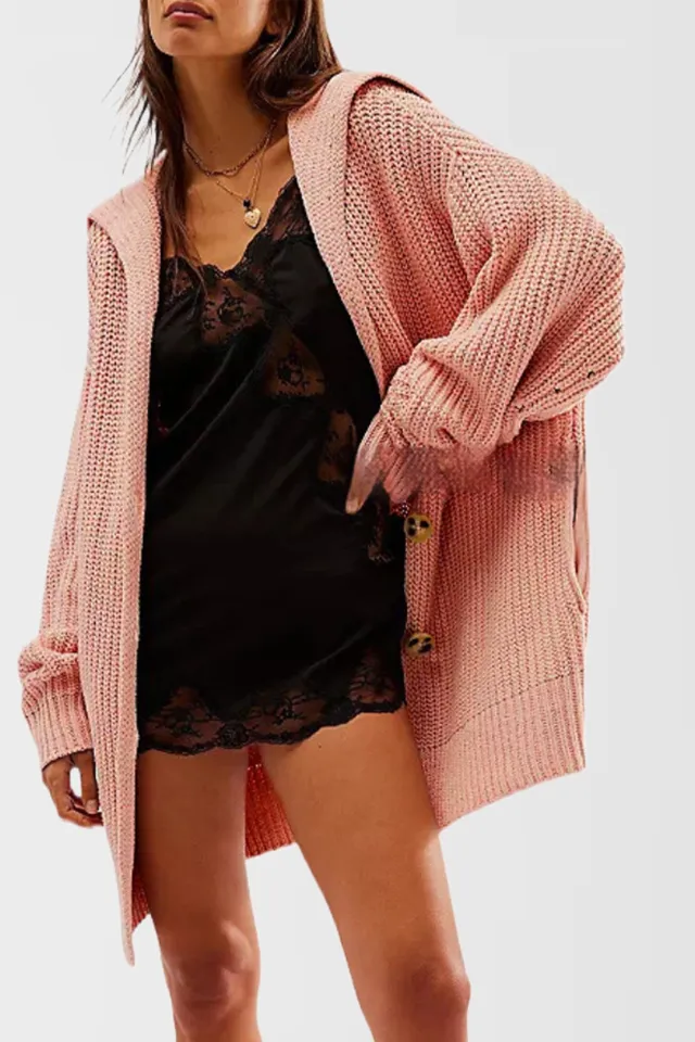 Women's Fashionable Lapel Neck Loose Fit Plus Size Sweater Coat Red - Shop at LoveMi