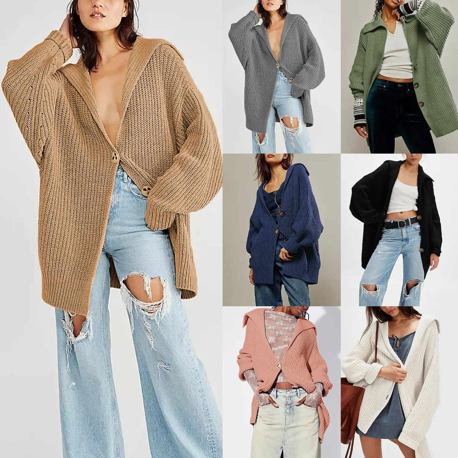 Women's Fashionable Lapel-Neck Loose-Fit Plus-Size Sweater Coat