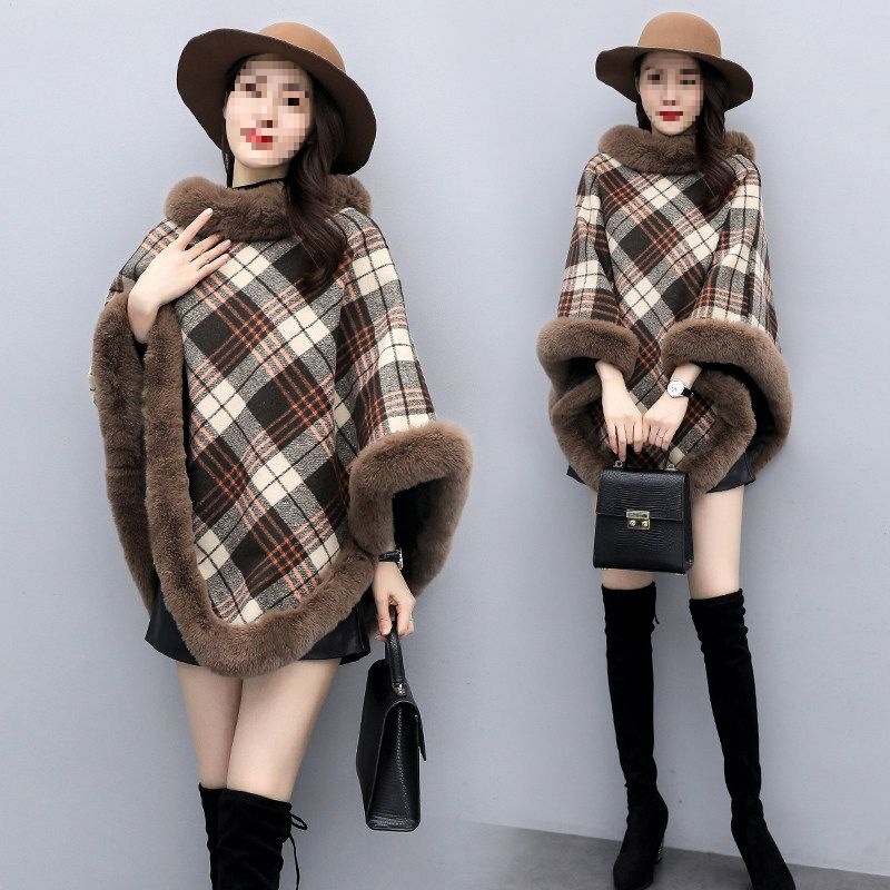 Merino Wool Pullover Shawl - Red Plaid