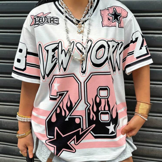 Women's Letter-print Loose-fitting Trendy Short-sleeve Top