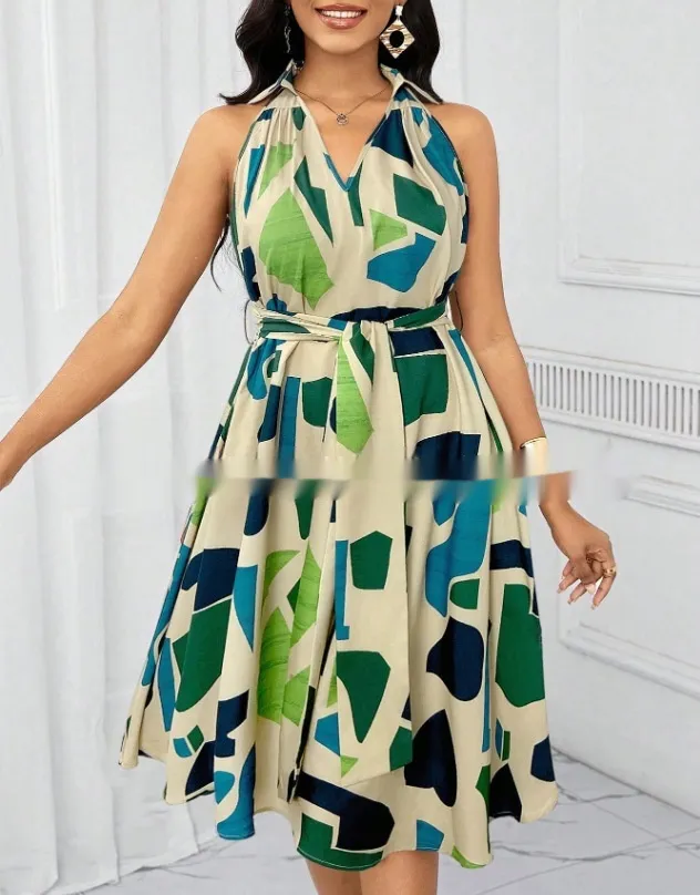 Women's Casual European And American-Style Printed Crew-Neck Dress - Floral