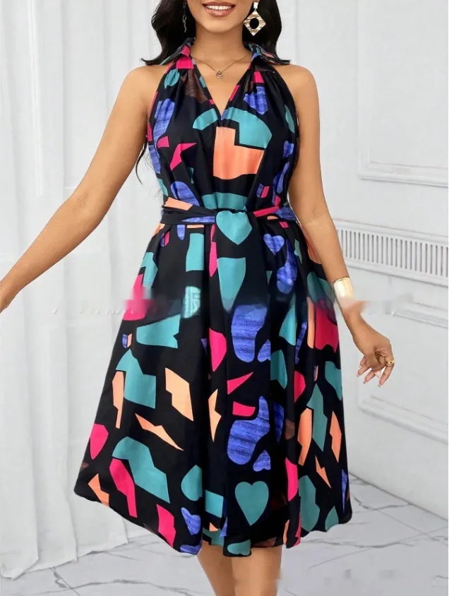 Women's Casual European And American Style Printed Crew Neck Dress 2Floral - Shop at LoveMi