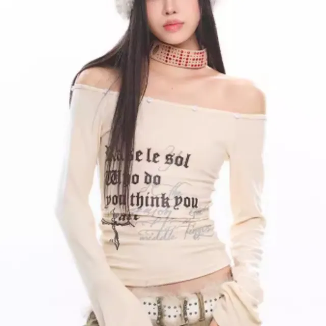 Off shoulder Top With Fur Collar For Women Perfect Apricot - Shop at LoveMi