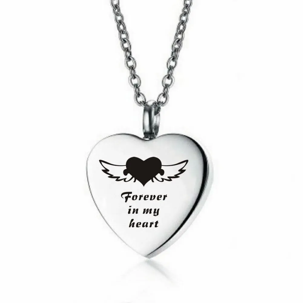 Heart-shaped Perfume Bottle Necklace Minimalist Heart-shaped Urn With Engraved Pendant - Angel Wing Pendant 2