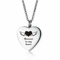 Heart-shaped Perfume Bottle Necklace Minimalist Heart-shaped Urn With Engraved Pendant - Angel Wing Pendant 2 - View 1