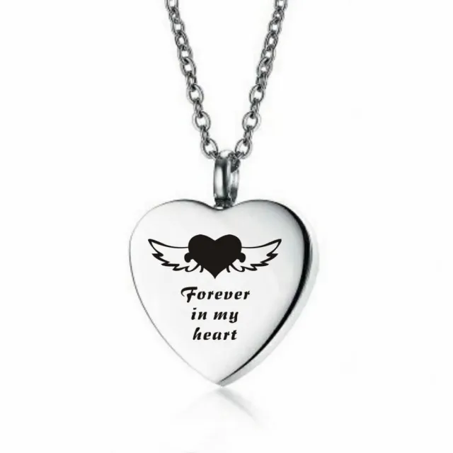 Heart shaped Perfume Bottle Necklace Minimalist Heart shaped Urn With Engraved Pendant Angel Wing Pendant 2 - Shop at LoveMi
