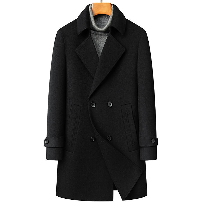 Arrival Long Double-Faced Wool Coat With Detachable Goose Down Lining And Double-Breasted Design