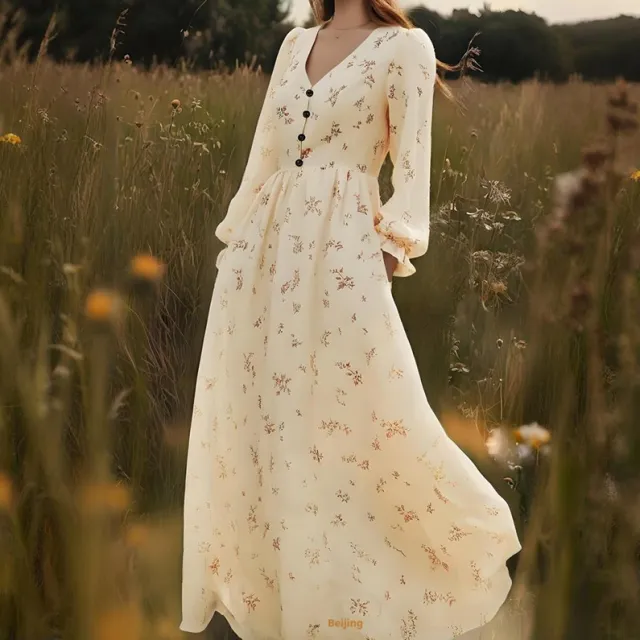 Women's Floral Printed Relaxed fit Casual Long Dress Yellow - Shop at LoveMi
