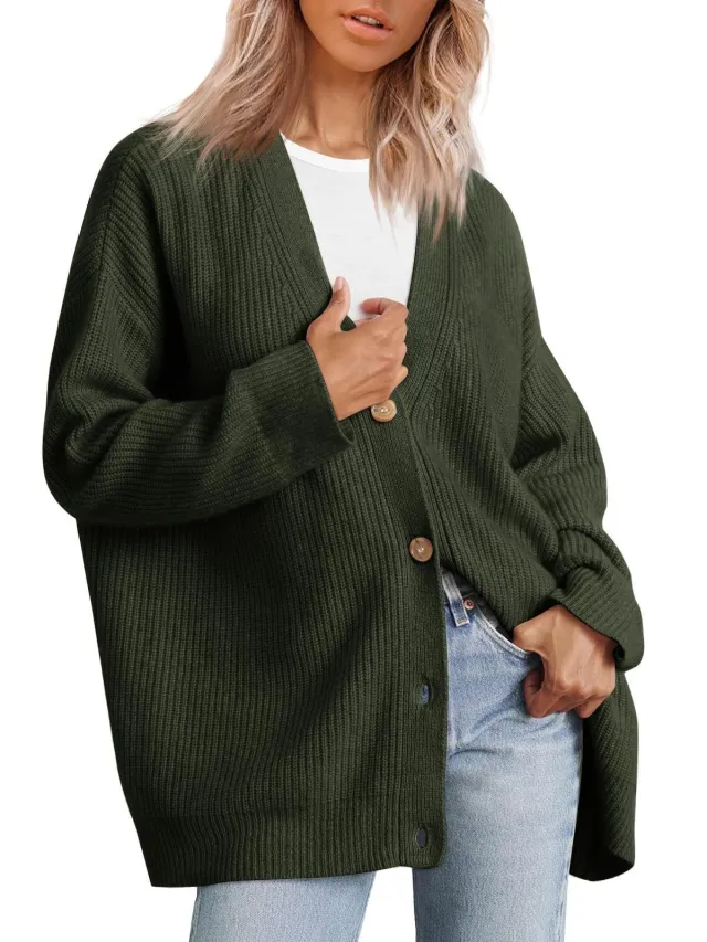 V neck Flattering Knit Cardigan Women Green - Shop at LoveMi