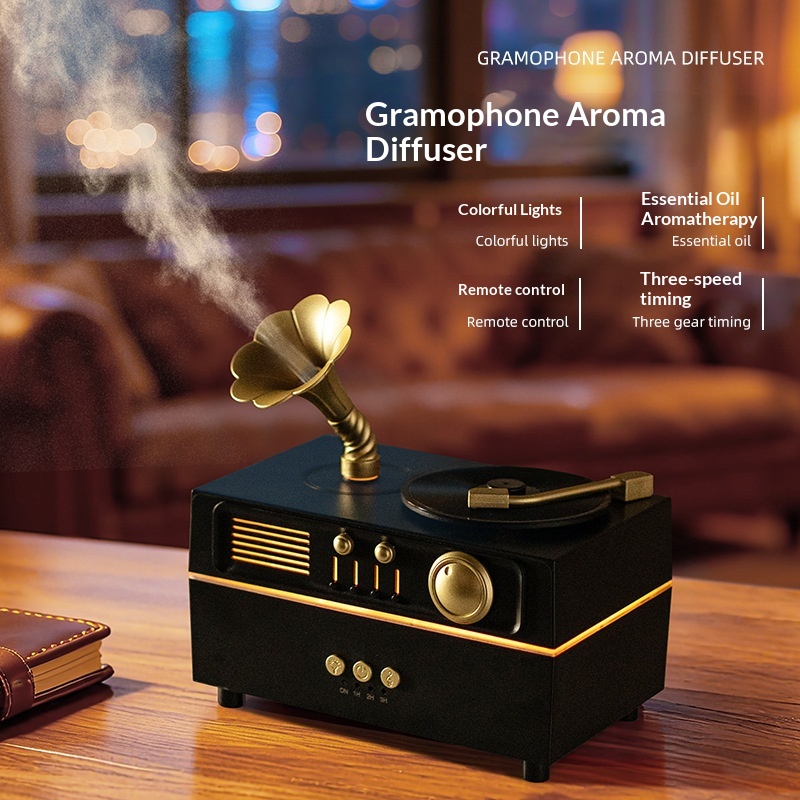 Retro Rotating Phonograph Aromatherapy Diffuser Bluetooth Speaker Creative Decorative Piece Air Humidifier