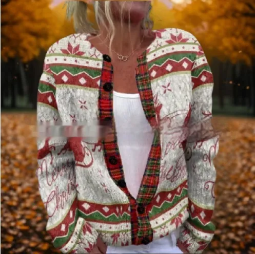 Round Neck Sweater Christmas Button Cardigan Long Sleeve Sweater - 30Kkwmwyhkz39-5Xl
