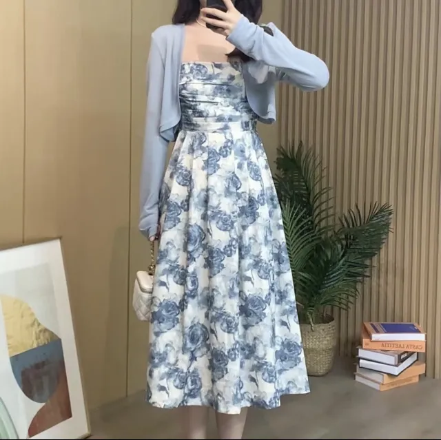 Laid back Ink wash Slip Dress Blue - Shop at LoveMi
