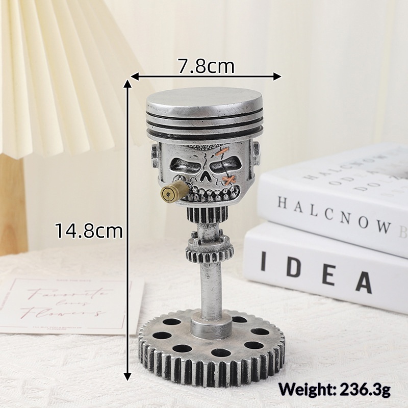 Piston Skull Face Sculpture Resin Gear Ornament (Spiked