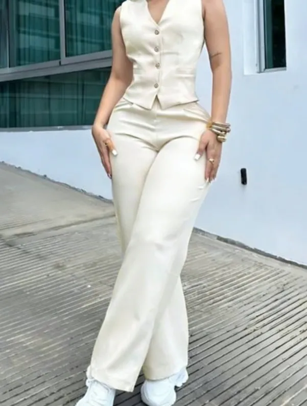 Lightweight Professional style Commuter Fashion Women's Vest Paired With Trousers Apricot - Shop at LoveMi