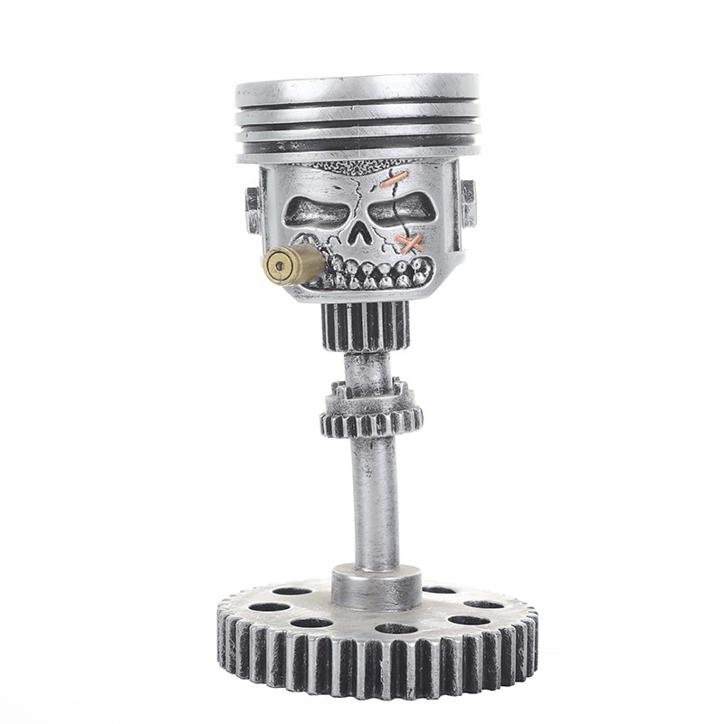 Piston Skull Face Sculpture Resin Gear Ornament (Spiked