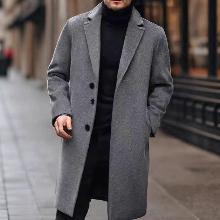 New Men's Casual Wool Coat Long Style