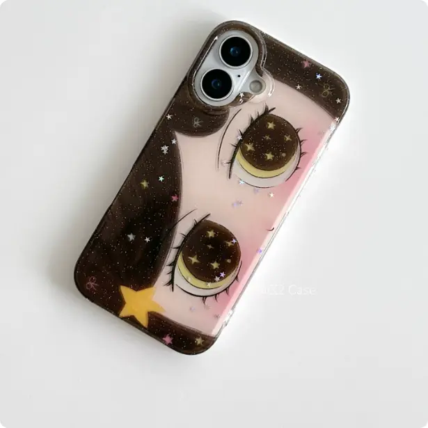 Fashionable Cartoon Phone Case For Girls Featuring Fine Glitter And Big Eyes