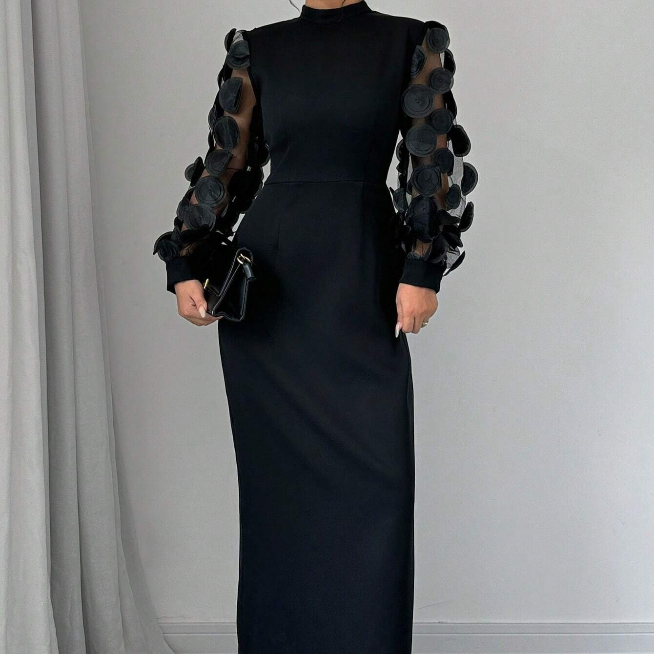 Elegant Lace spliced Dress With A Stand up Collar Tan - Shop at LoveMi