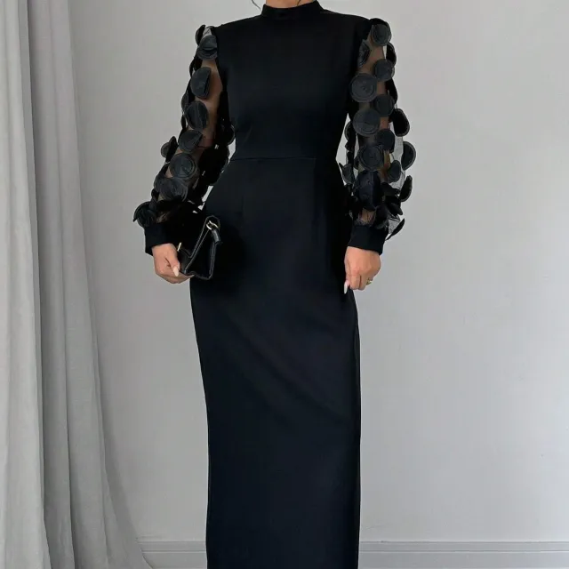 Elegant Lace spliced Dress With A Stand up Collar Tan - Shop at LoveMi