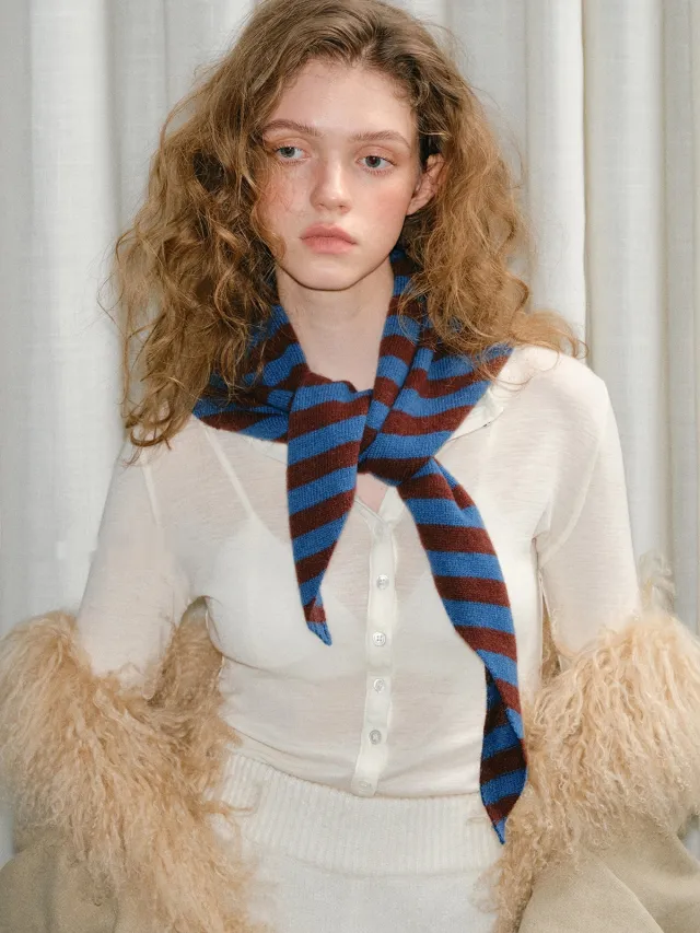 Pure Wool Striped Knitted Triangular Warm Neck Scarfhat Retro Blue Brown Stripes - Shop at LoveMi