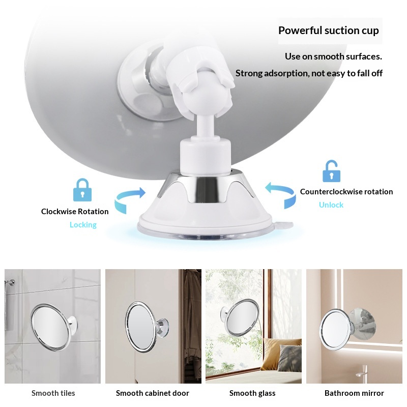 Bathroom Anti-fog Mirror With 360-degree Rotating Suction Cu Silver Color 3