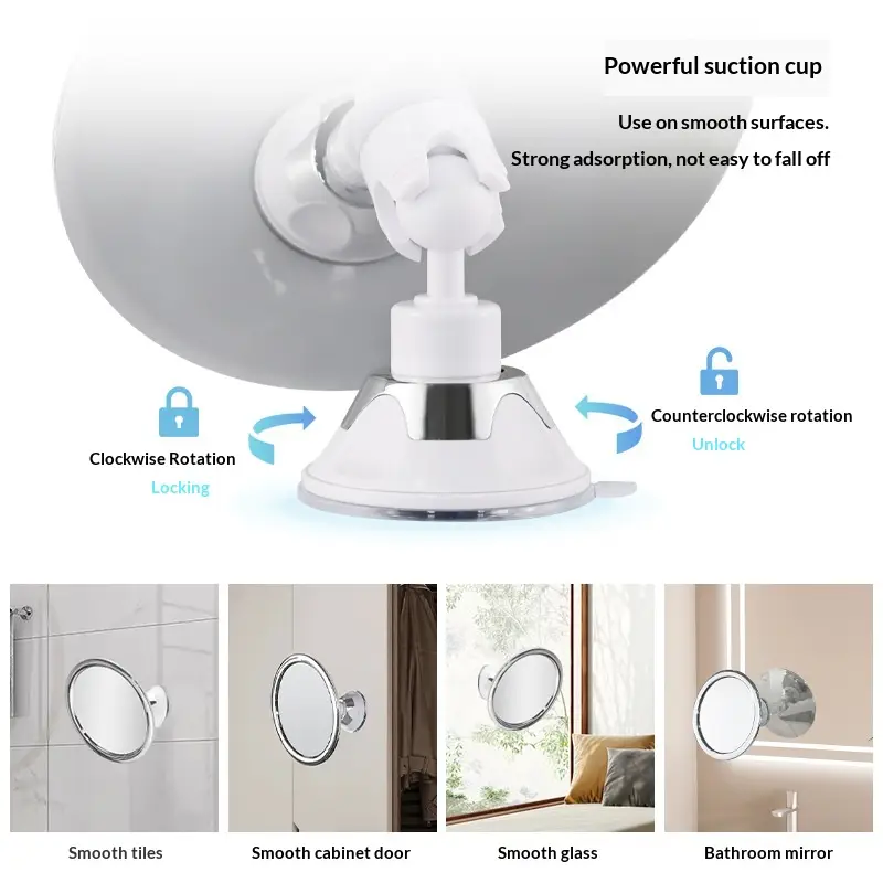 Bathroom Anti-fog Mirror With 360-degree Rotating Suction Cu Silver Color