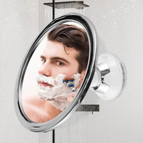Bathroom Anti-fog Mirror with 360-degree Rotating Suction Cu Silver