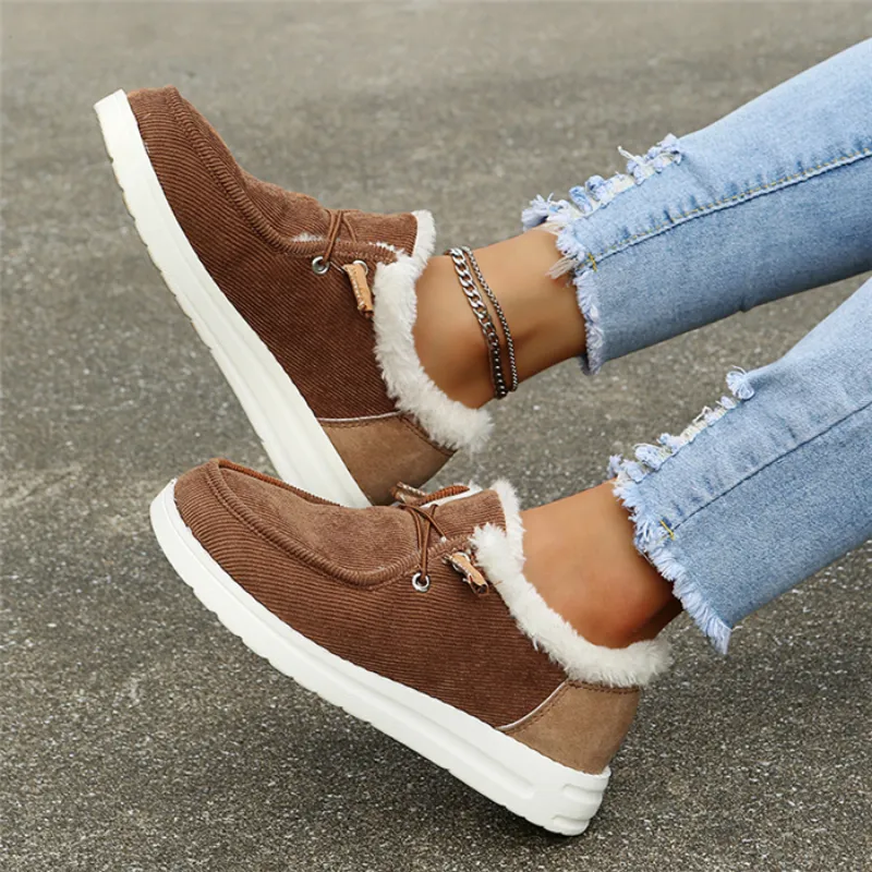 Women's Shoes Warm Winter Loafers - Brown