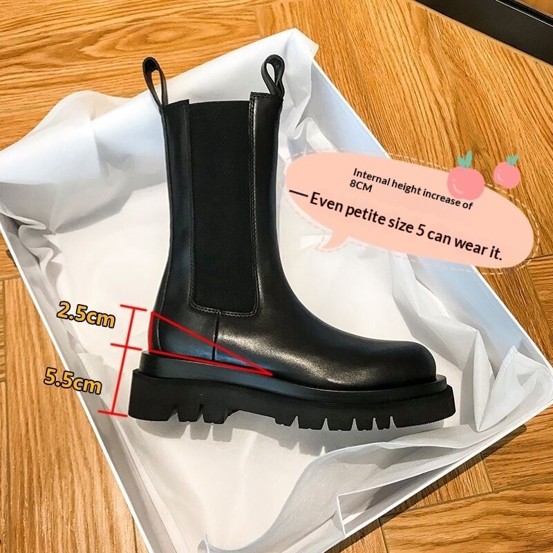 Women’s British-Style Mid-Calf Thick-Soled Leather Boots