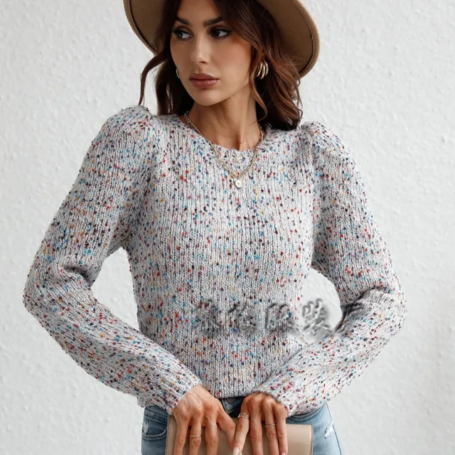 Elegant Commuter Round Neck Dotted Yarn Knitted Sweater For Women Beige - Shop at LoveMi
