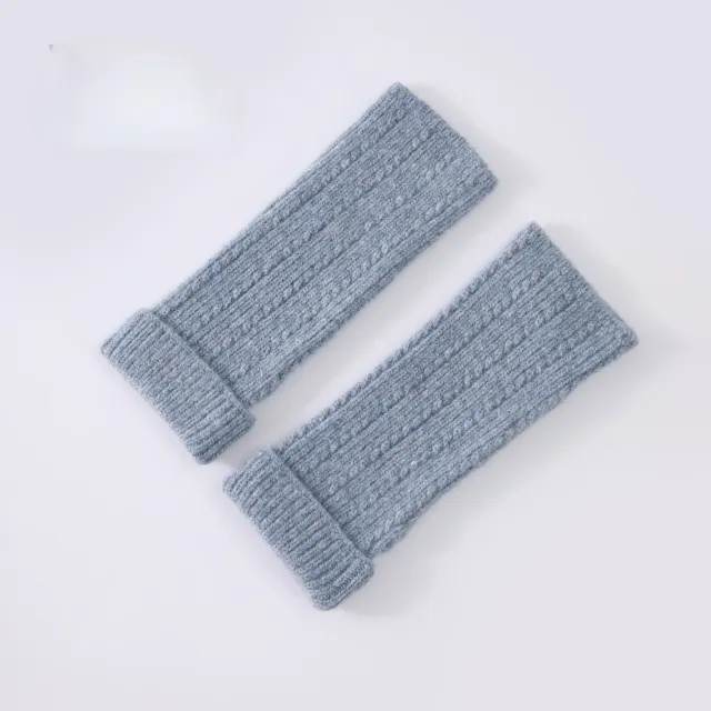 Knitted Fingerless Wool blend Thermal Knit Gloves Blue - Shop at LoveMi