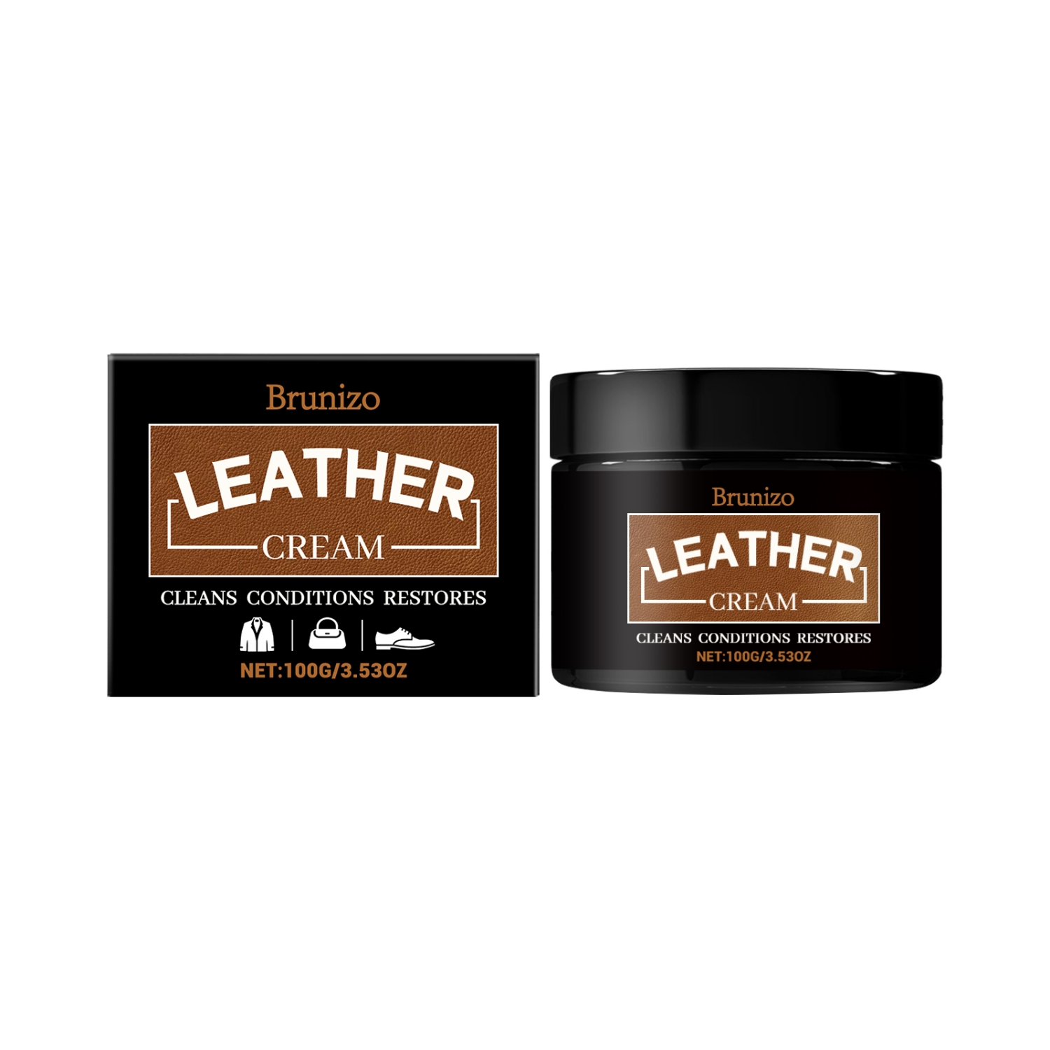 Natural leather conditioning cream with beeswax, shea butter, and nourishing oils for cleaning and protecting leather goods