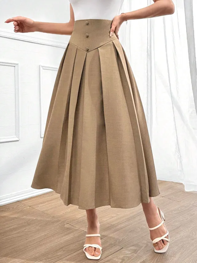 Retro Khaki colored French style Draped Maxi Skirt Red - Shop at LoveMi