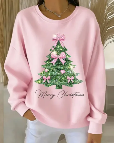 Women's Christmas Printed Round Neck Long Sleeve T shirt Y210303 - Shop at LoveMi