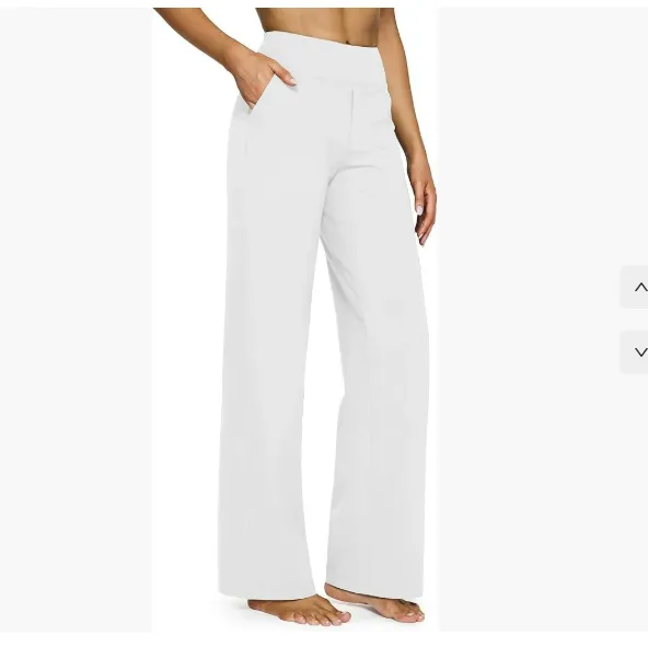 Pocket Knitted Straight High Waist Trousers White - Shop at LoveMi