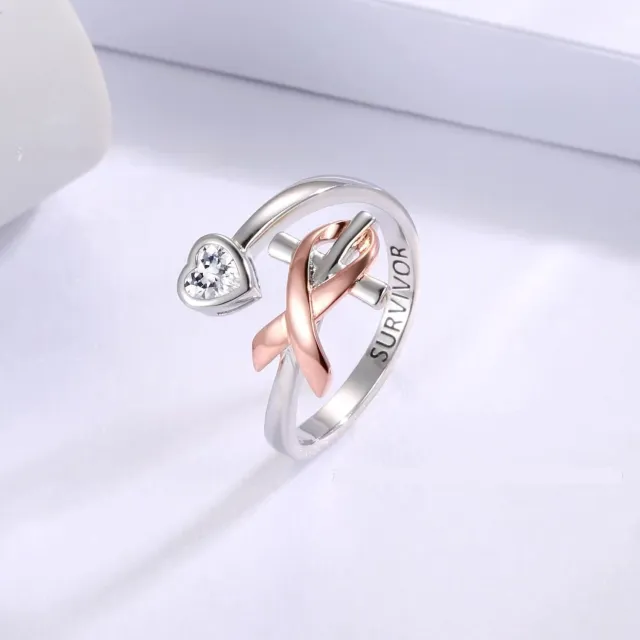 Sterling Silver Heart Shaped Zircon Fashionable Light Luxury Ring Silver Powder - Shop at LoveMi