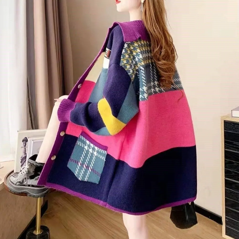 Knitted Cardigan Sweater Coat For Women - Purple