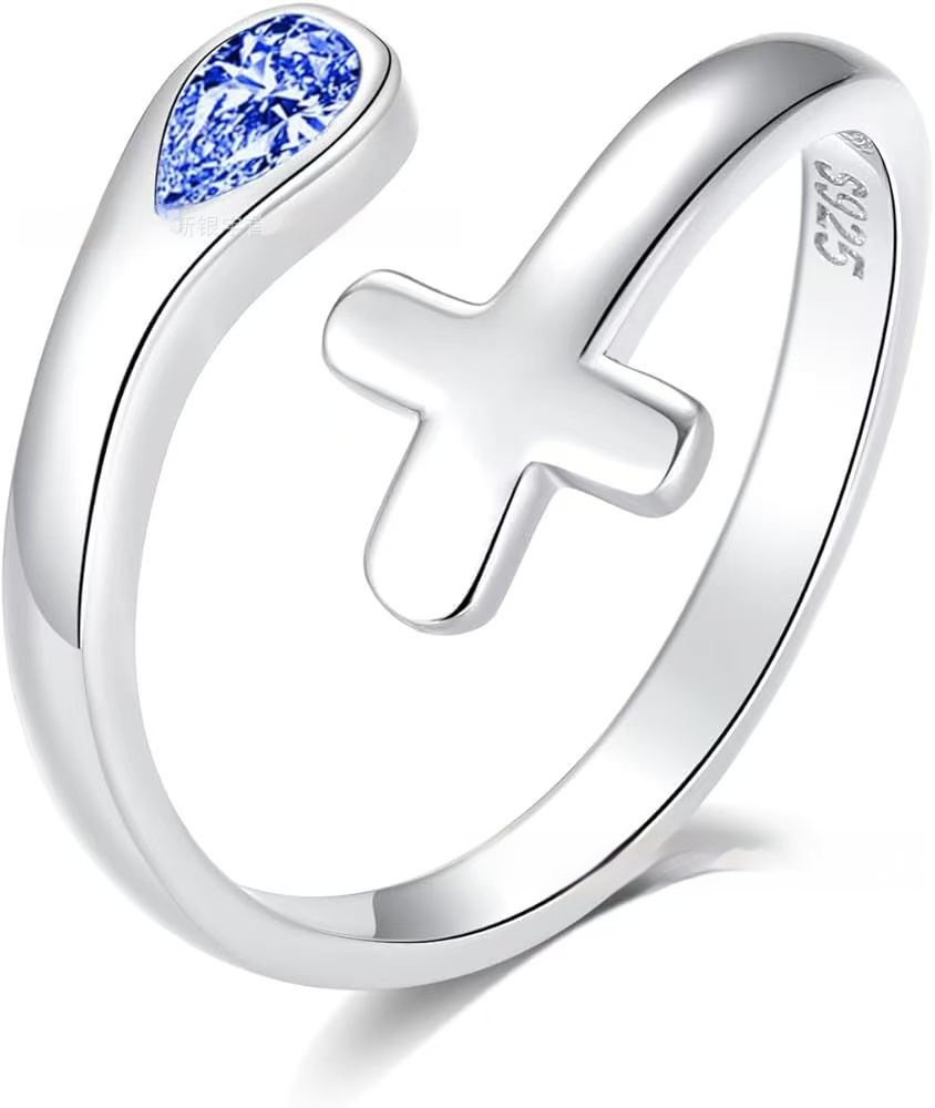 925 Silver Cross Open End Fashionable Personalized Colorful Zircon Couple Rings - Jewelry & Watches