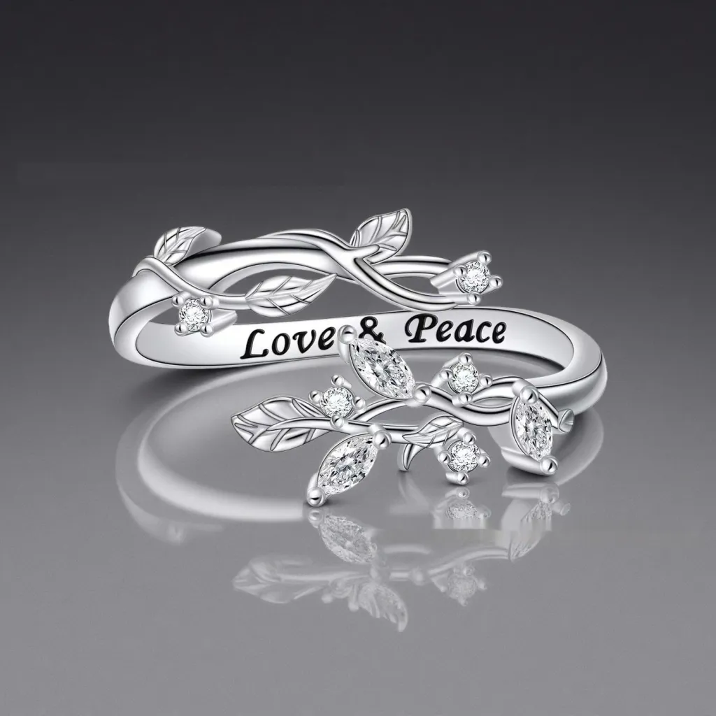 Fashionable Vine Shaped Ring With Diamonds And An Open Design - Silvery