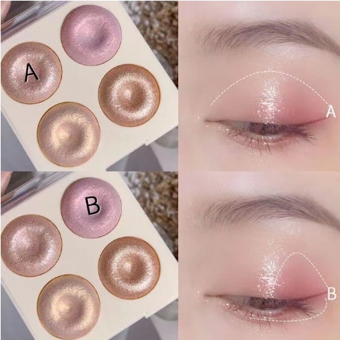Four-color Baked Highlighter Palette With Shimmering Eyeshadow 3