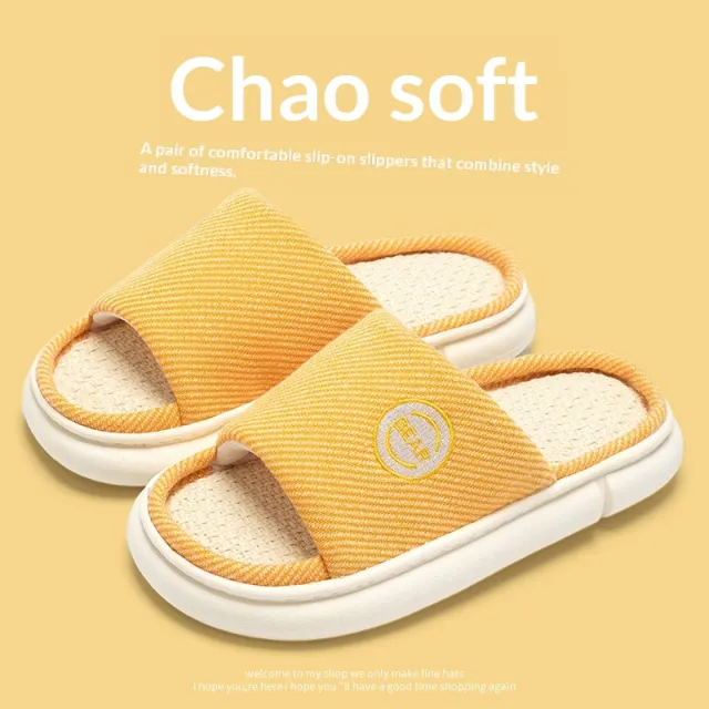 Household Spring And Autumn Indoor Home And Office Cotton And Linen Slippers Yellow - Shop at LoveMi